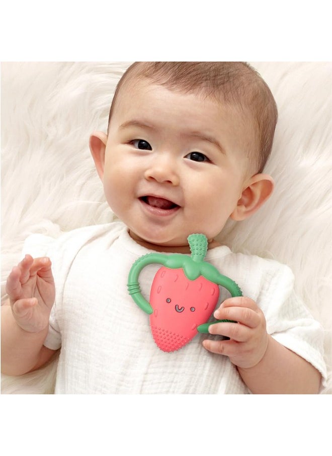 Strawberry-Shaped Baby Teether With Handles; Silicone Teether For Babies With Easy-Grab Handles And Textured, Teethable Surfaces - Baby Teething Toy For 3 Months & Up (Strawberry)