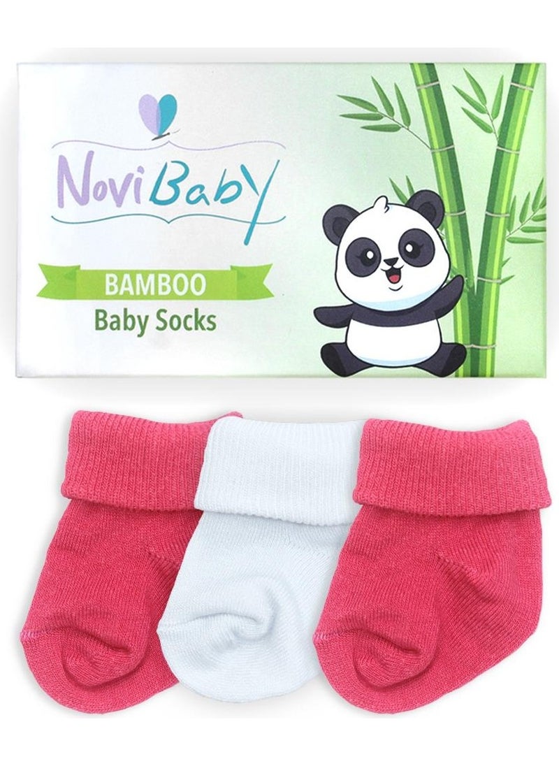 3-Piece Bamboo Newborn Baby Socks I White Candy I 0-6 Months