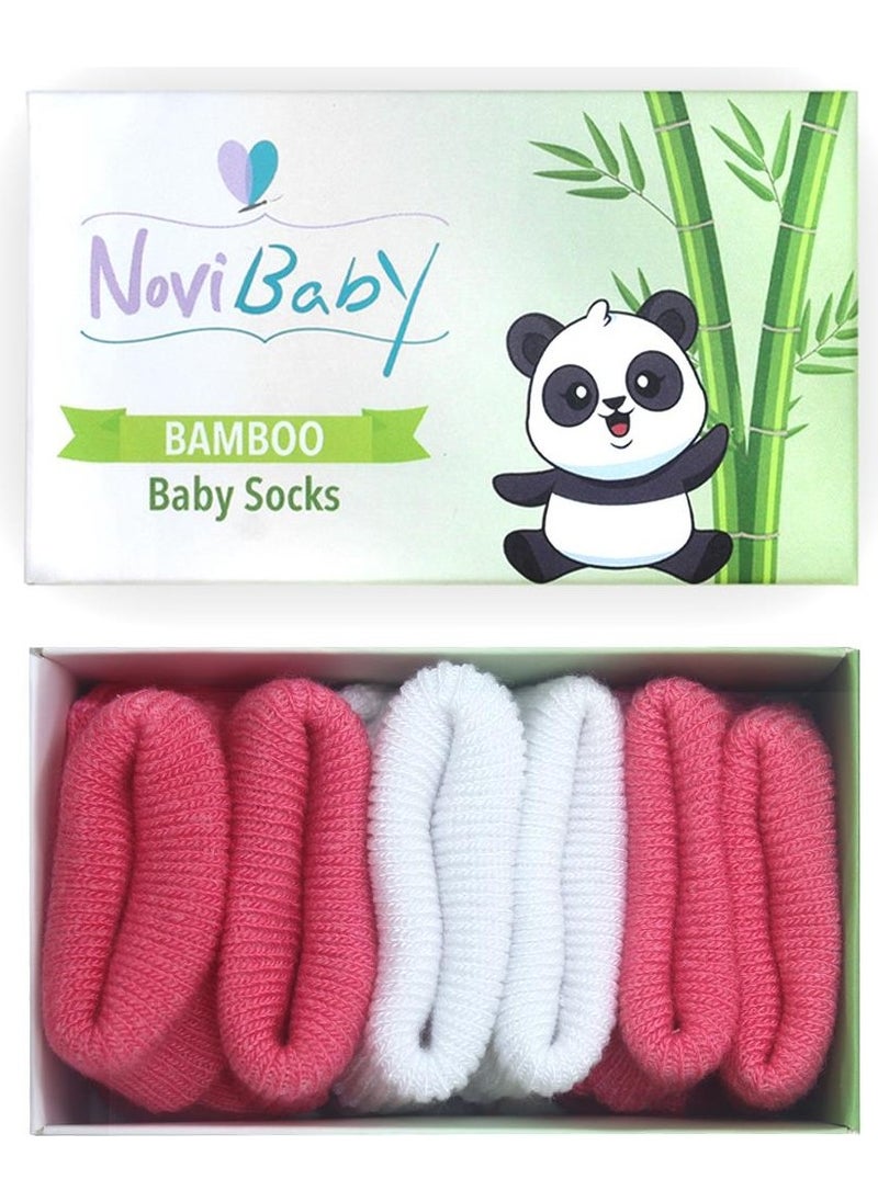 3-Piece Bamboo Newborn Baby Socks I White Candy I 0-6 Months