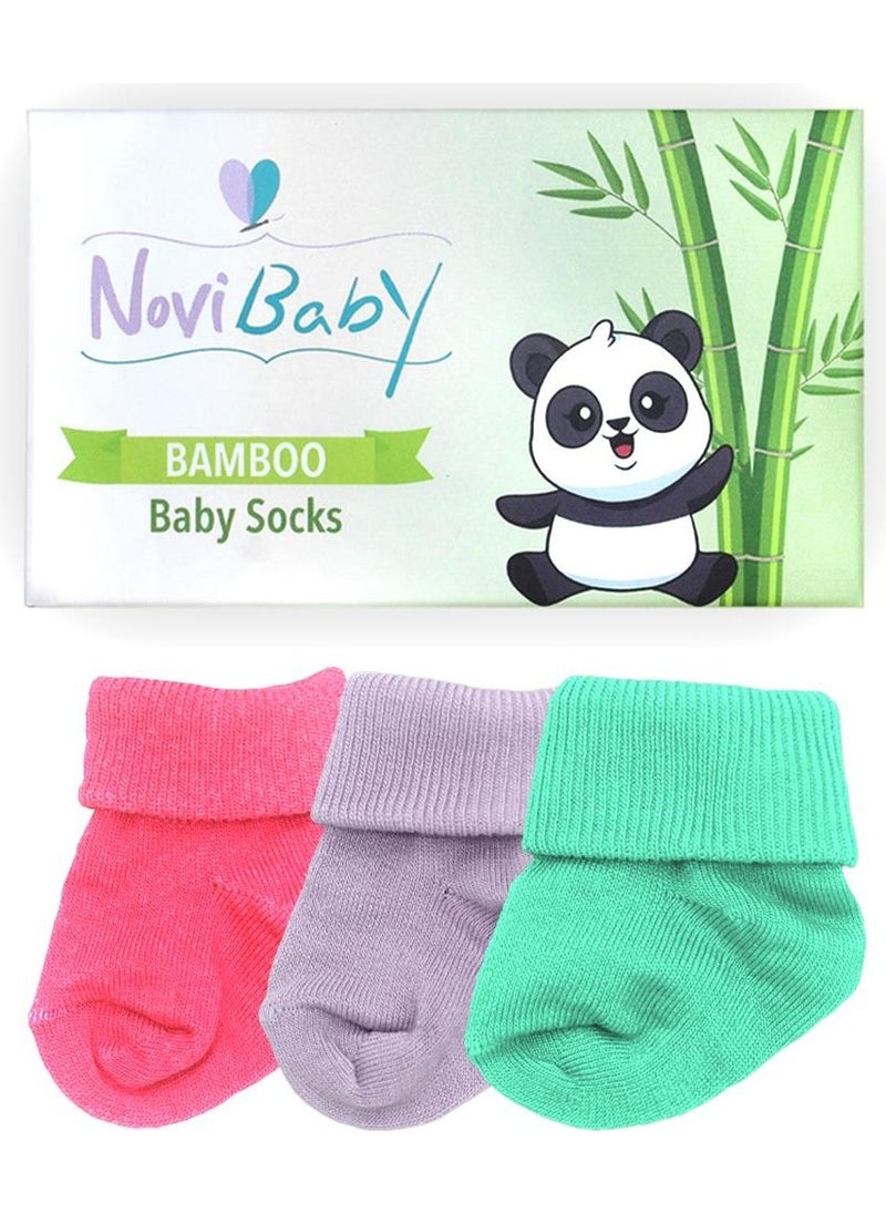 3-Piece Bamboo Newborn Baby Socks I Purple Candy I 0-6 Months