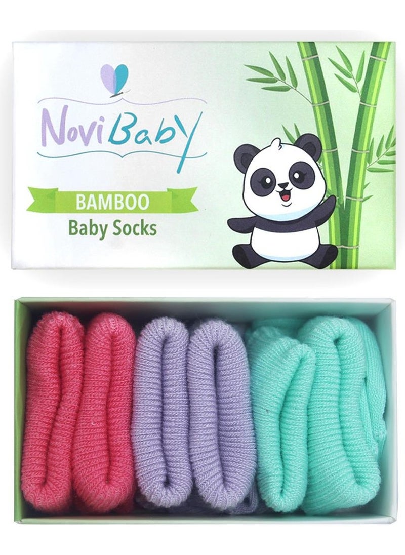 3-Piece Bamboo Newborn Baby Socks I Purple Candy I 0-6 Months