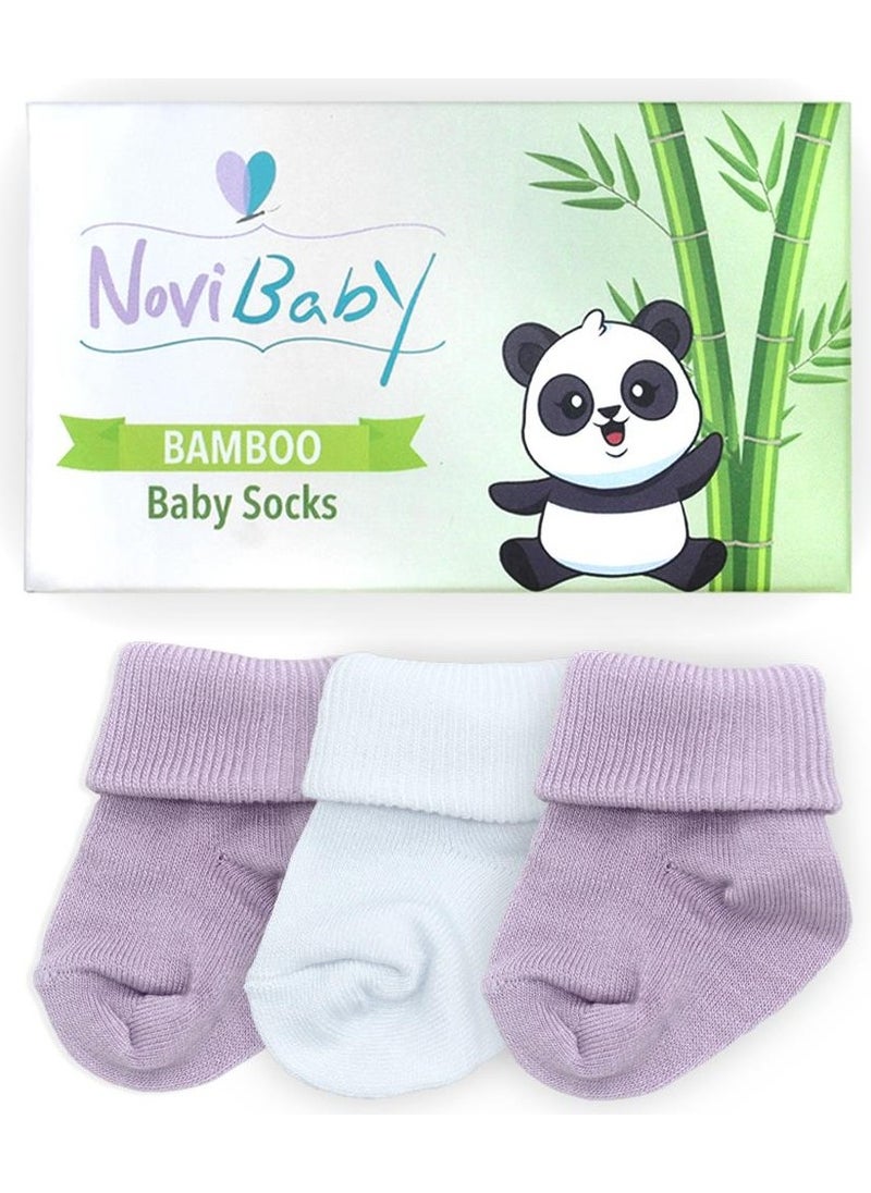 3-Piece Bamboo Newborn Baby Socks I Purpy I 0-6 Months