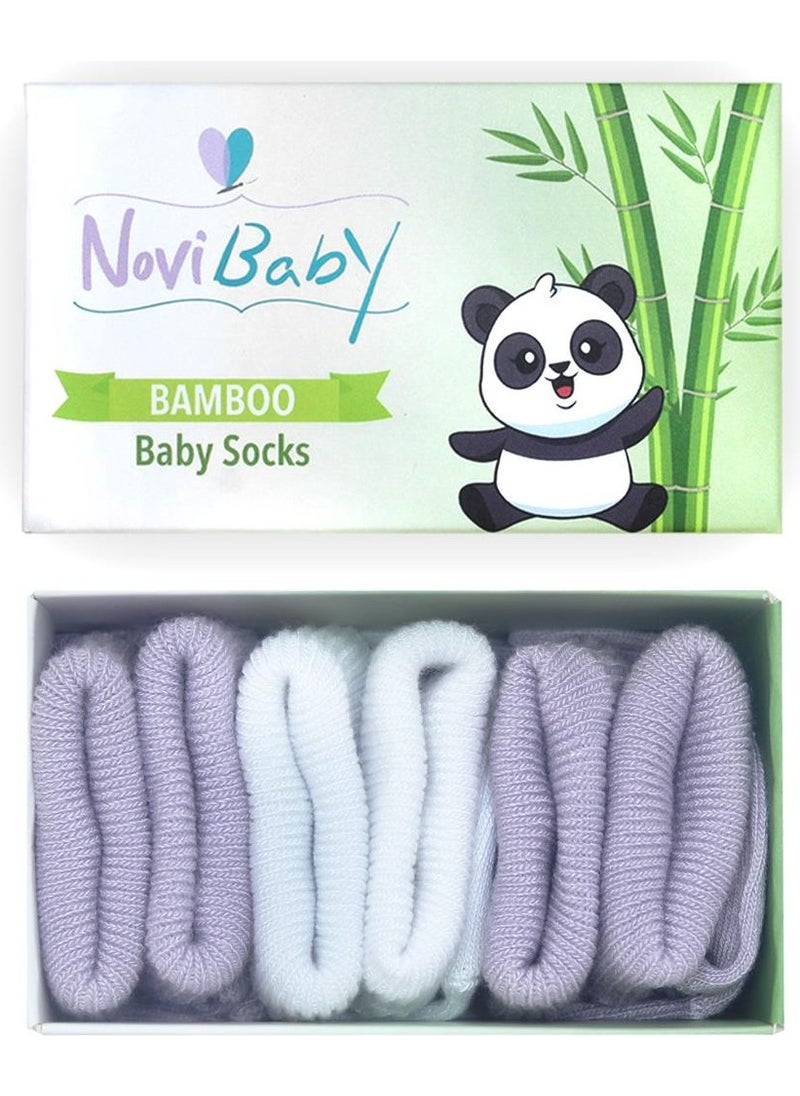 3-Piece Bamboo Newborn Baby Socks I Purpy I 0-6 Months