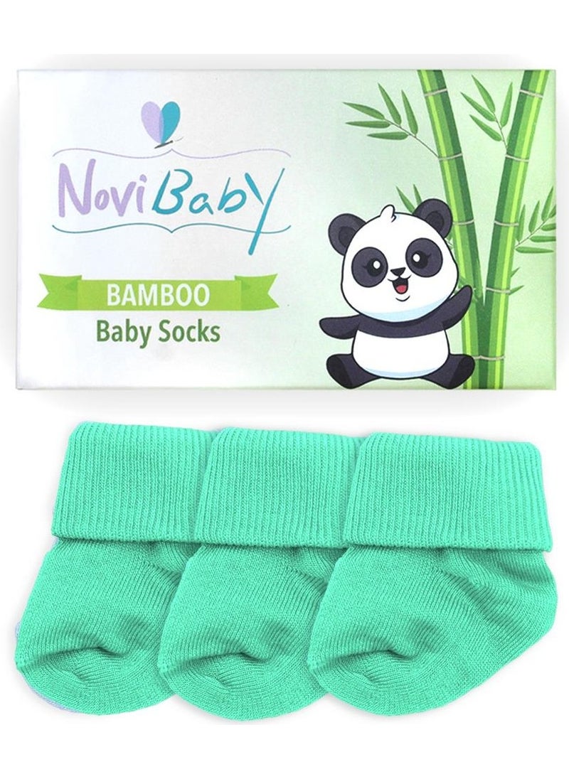 3-Piece Bamboo Newborn Baby Socks I Sea Green I 0-6 Months