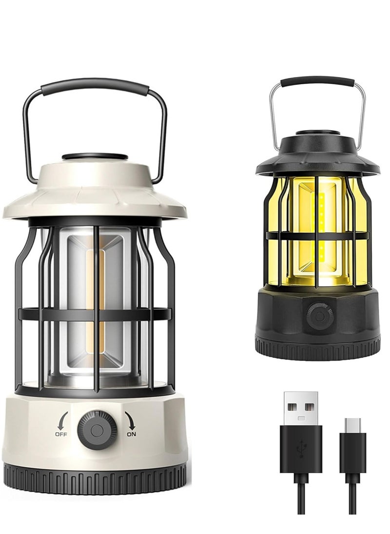 Rechargeable USB Camping Lantern, Stepless Dimmer Metal Retro LED Light, Waterproof Hanging Vintage Tent Lamp for Hiking, Fishing & Emergencies