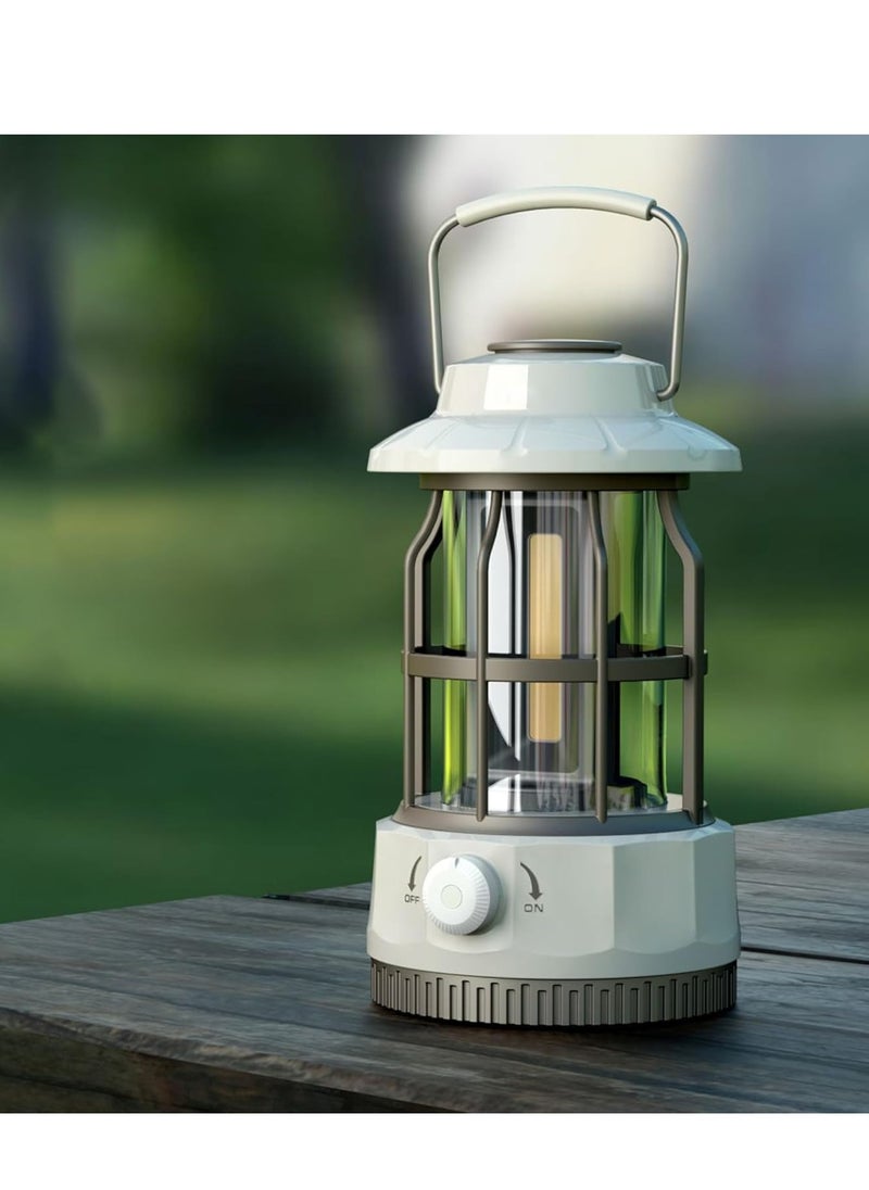 Rechargeable USB Camping Lantern, Stepless Dimmer Metal Retro LED Light, Waterproof Hanging Vintage Tent Lamp for Hiking, Fishing & Emergencies