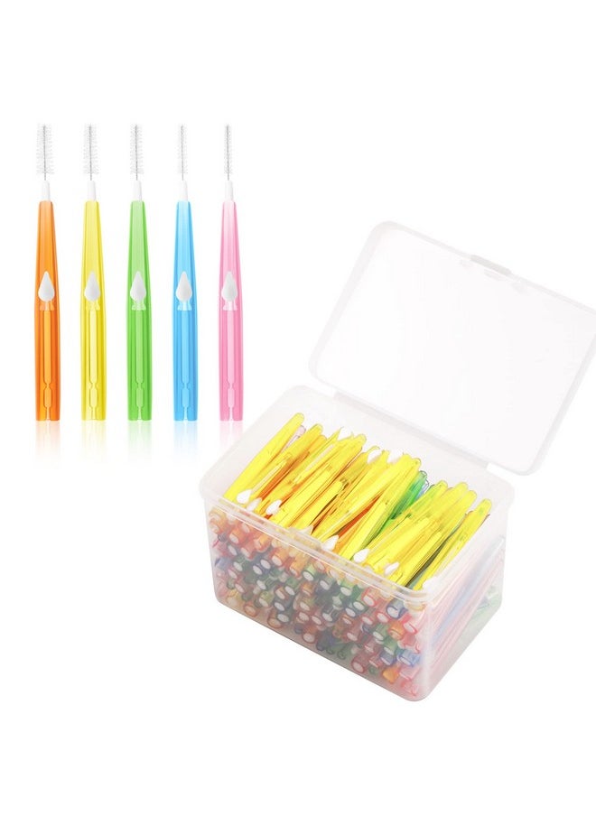 100 Pcs Ugraded Interdental Brushes, Push-Pull Dental Floss Brush With Storage Box (Orange, Yellow, Pink, Green, Blue)