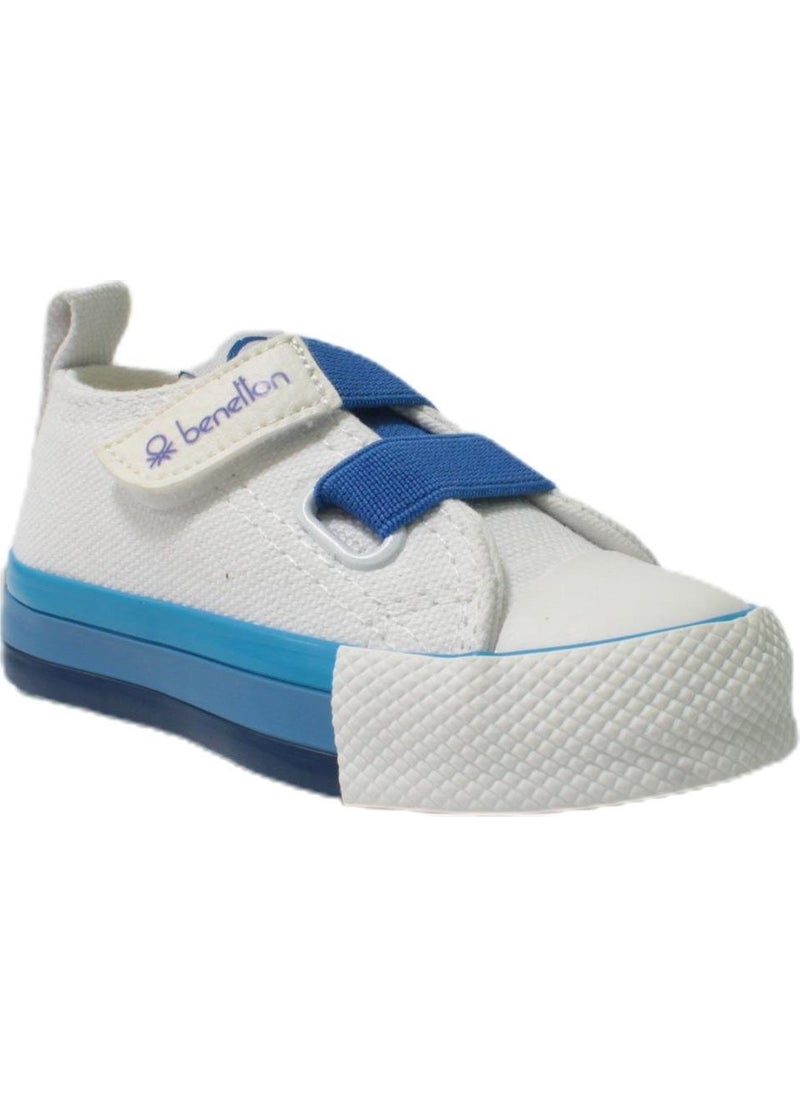 Kids White Saks Blue Linen Shoes