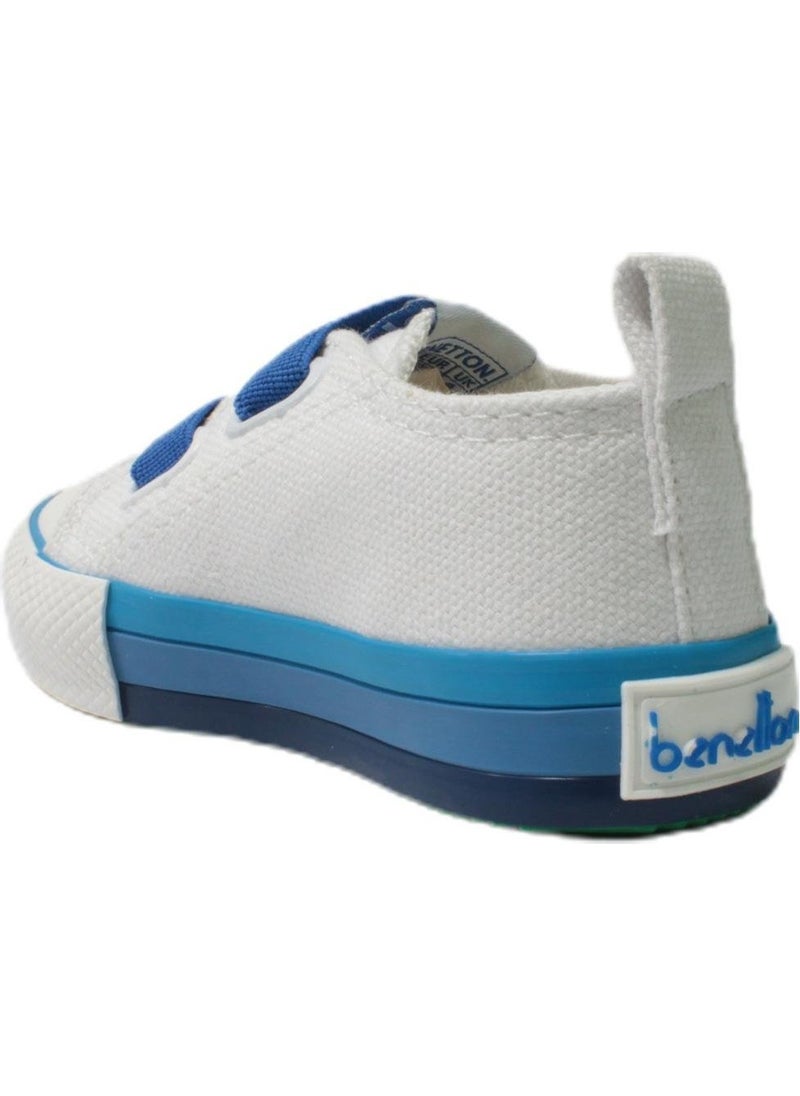 Kids White Saks Blue Linen Shoes