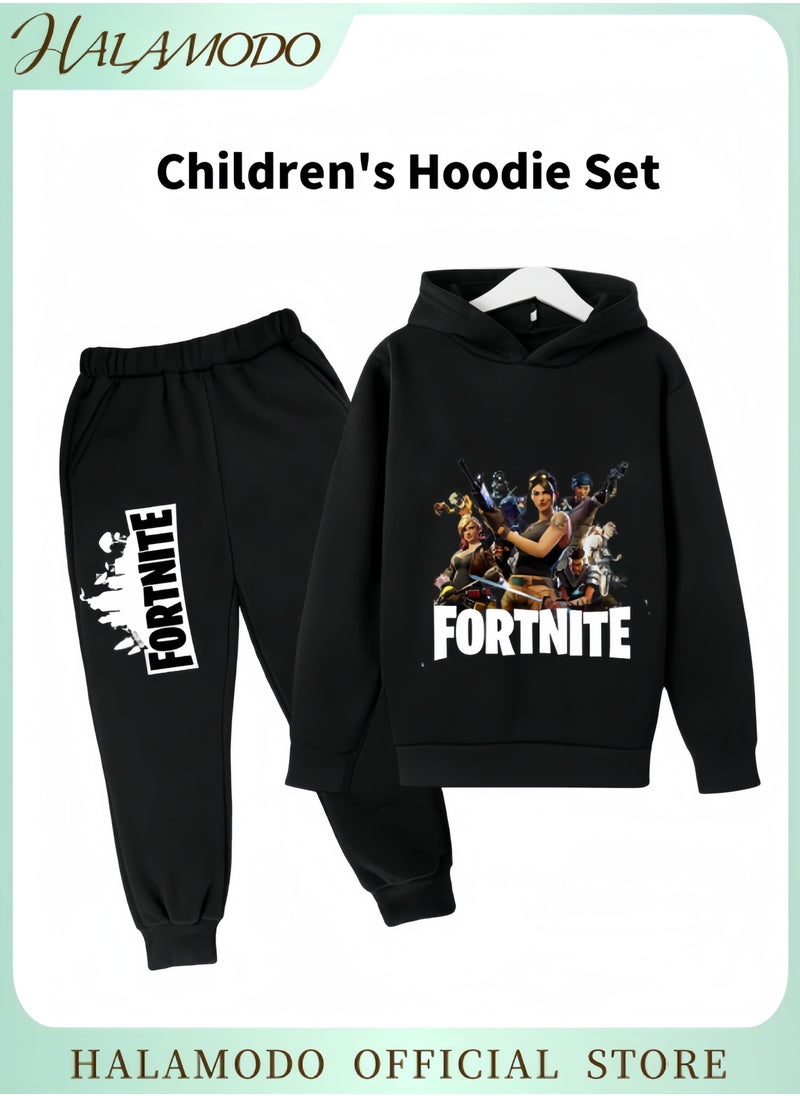 Children's Sweatshirt Set of 1pc Hoodie & 1pc Sweatpant for Boys & Girls Fashion Casual Pullover Sports Suit Long-Sleeved Printed Hoodie with Large Pockets Daily Wear