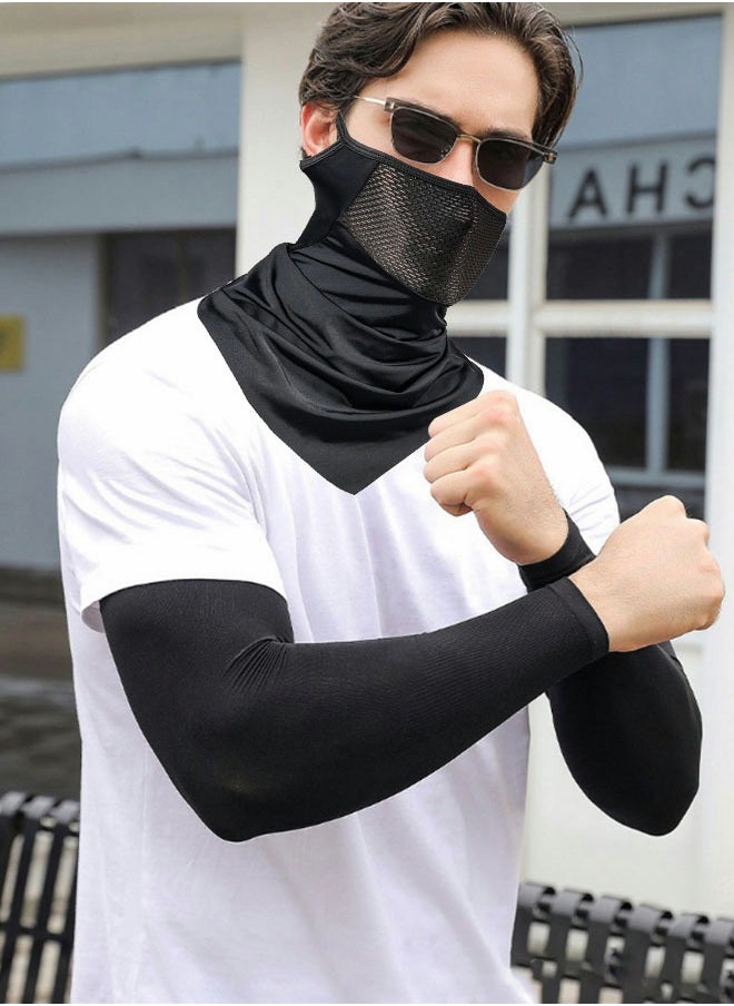 3-Pieces Neck Gaiter Mask with Ear Loops for Men Women Bandana Face Cover Scarf Cycling Outdoors Sports Soft Elasticity Quick-dry with Cooling Ice Silk Arm Sleeves Summer UV Sun Protection