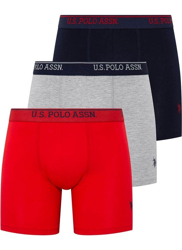 BASE. Polo Assn. Men's 3 Piece Boxer Set Red-Grey Melange-Navy Blue