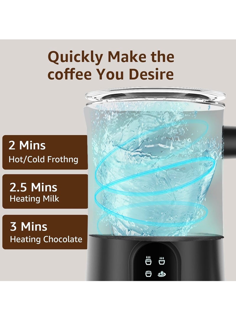 Milk Frother, 4 in 1 Electric Milk Steamer, Automatic Hot and Cold Foam Maker , 12 oz/350ml Detachable Milk Steamer with Washing Brush for Coffee, Latte, Hot Chocolates, Cappuccino