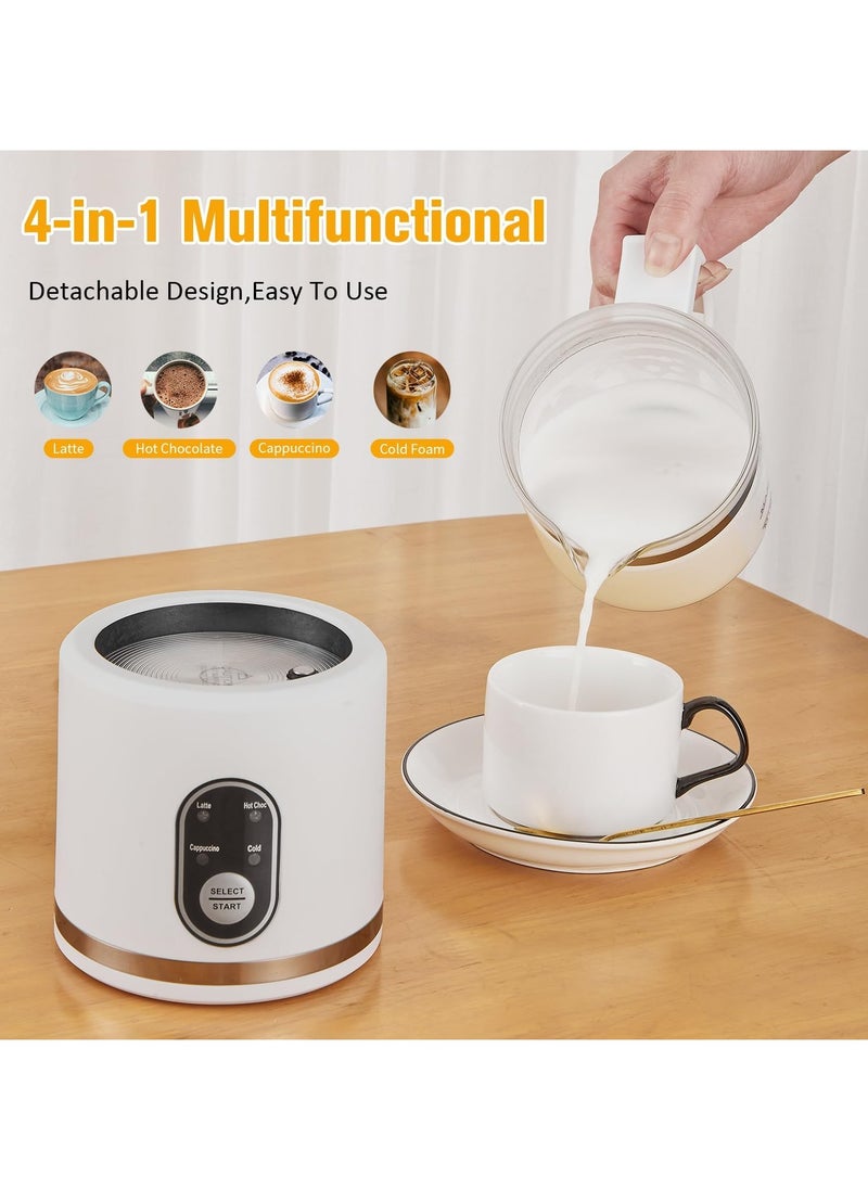 Detachable Milk Frother Electric,4 in 1 Automatic Milk Frother,Glass Material,Hot & Cold Foam,Temperature Control,Auto Shut-Off,Dishwasher Safe for Coffee, Latte, Cappuccino,Hot Chocolate