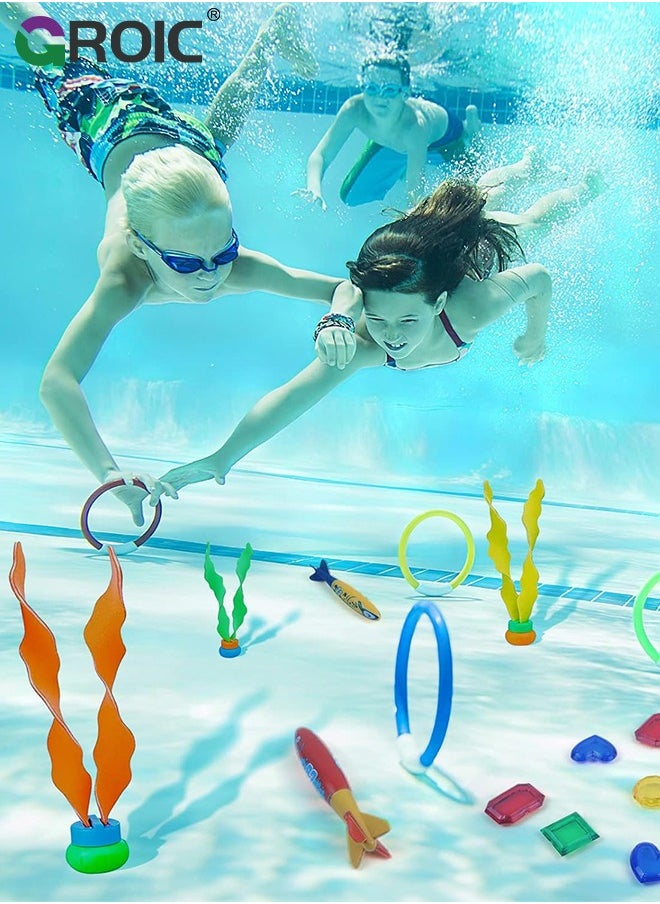 22 Piece Diving Playset, Pool Kids Toys, Water Toys, Diving Training Including Diving Rings, Diving Grass, Diving Fish Bones, Underwater Gems