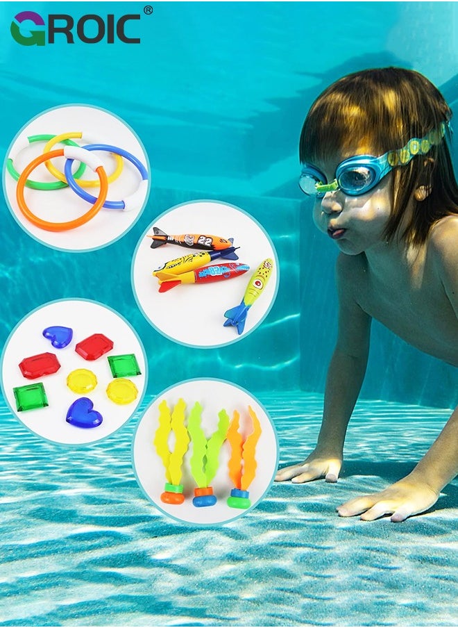 22 Piece Diving Playset, Pool Kids Toys, Water Toys, Diving Training Including Diving Rings, Diving Grass, Diving Fish Bones, Underwater Gems