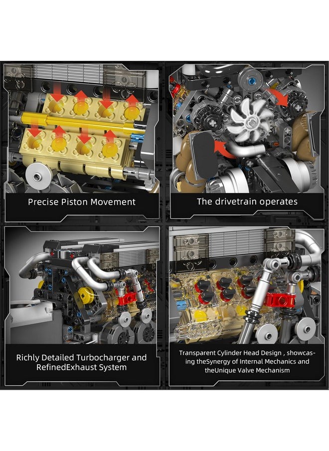 10131 W16 Engine Building Kit - Build Your Own W16 Engine Toy, 16-Cylinder Petrol Car Engine Replica Model Building Kit For Kids/Teens 10+ Years (952 Pcs)