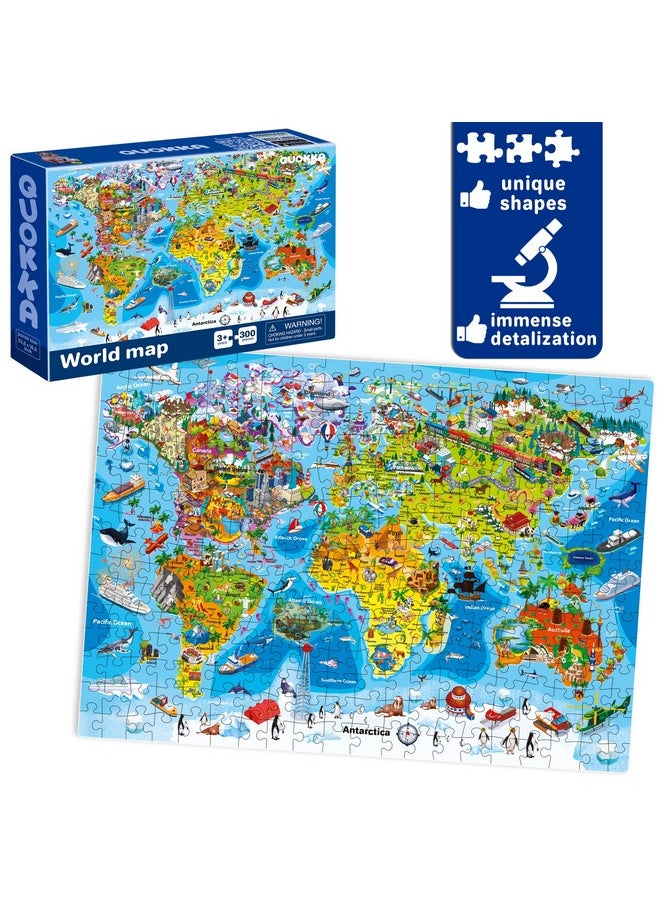 300 Piece Floor Puzzles For Kids Ages 10-12 - 3X Set Floor Jigsaw Puzzles Large Pieces - Learning Space Usa And World Maps - Gift Game For Adults Family Boys And Girls 8-10 Year Olds