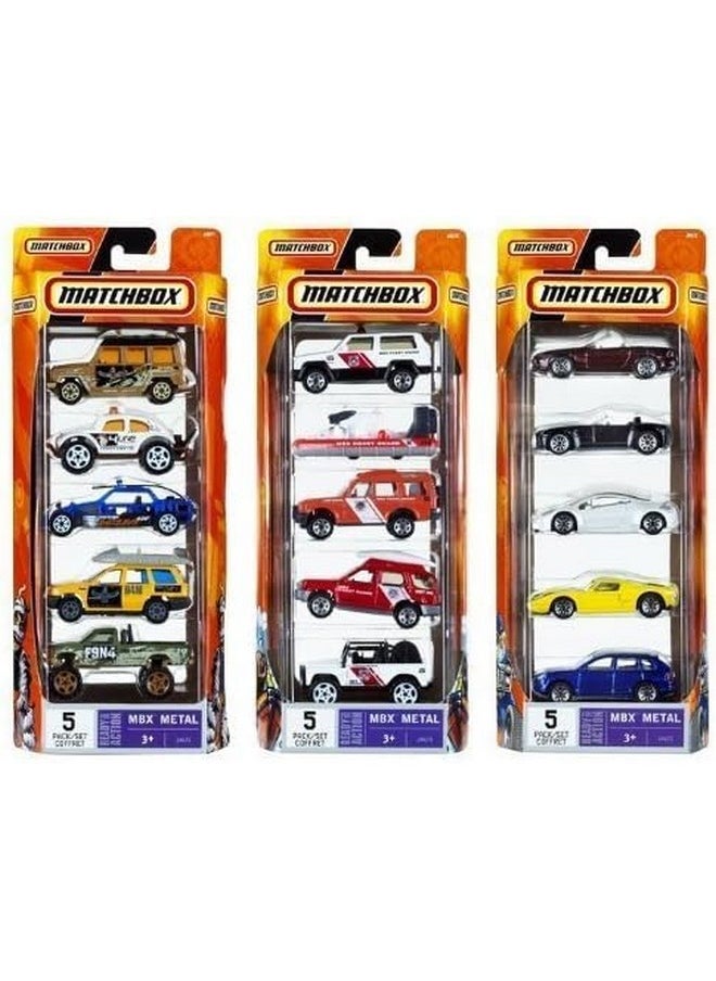 Set Of 15 Toy Cars And Trucks With 3 Themed 5-Packs Of 1:64 Scale Die-Cast Vehicles (Styles Will Vary) Bundle