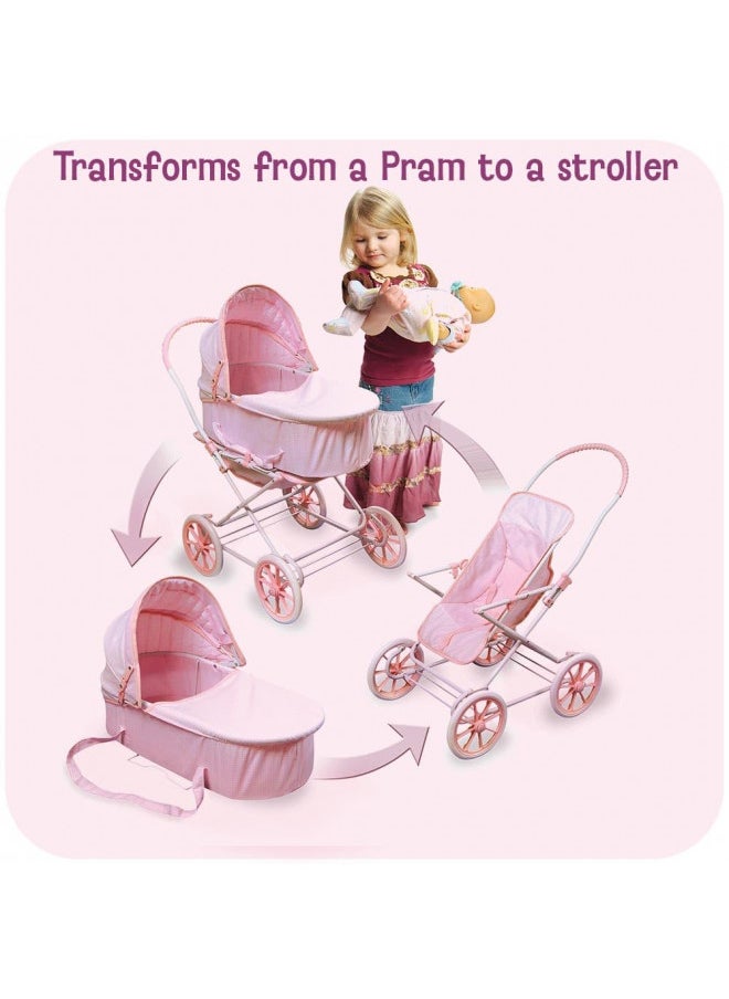 Badger Basket Toy Doll Just Like Mommy 3-in-1 Doll Pram Stroller and Carrier for 22 inch Dolls - Pink/Gingham