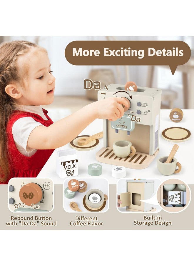 Toy Coffee Maker For Kids Wooden Kitchen Accessories Pretend Play Toddler Coffee Playset For Girls Boys Ages 3 4 5 Years Birthday Gifts