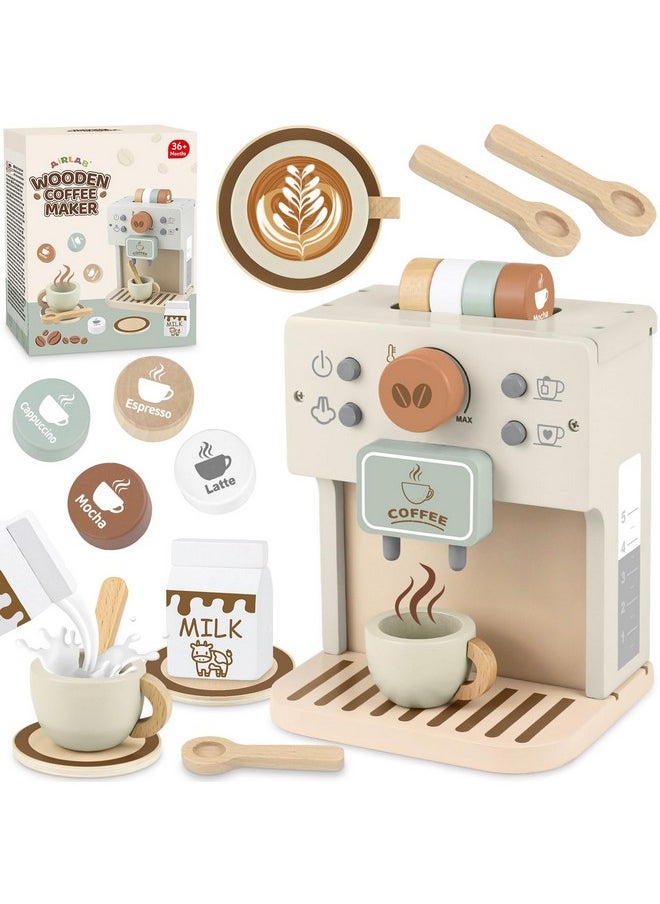 Toy Coffee Maker For Kids Wooden Kitchen Accessories Pretend Play Toddler Coffee Playset For Girls Boys Ages 3 4 5 Years Birthday Gifts