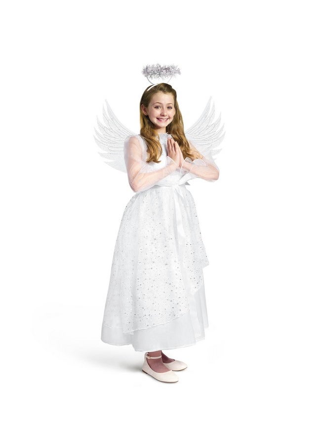 Halloween Angel Costume Girls, Kids Princess Dress Toddlers Tulle Angel Set With Accessories For Halloween Role Play Parties, White, Small(5-7 Yrs)