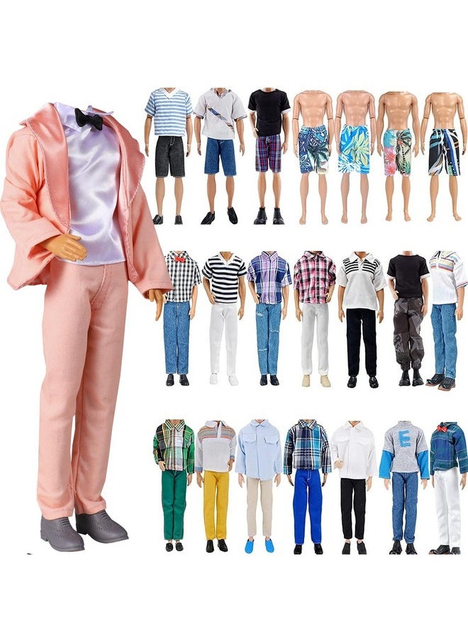 10-Item Fantastic Pack = 5 Sets Fashion Casual Wear Clothes Outfit +5 Pairs Shoes For Boy Doll Random Style (Casual Wear Clothes + Pink Suit + Swimwear)