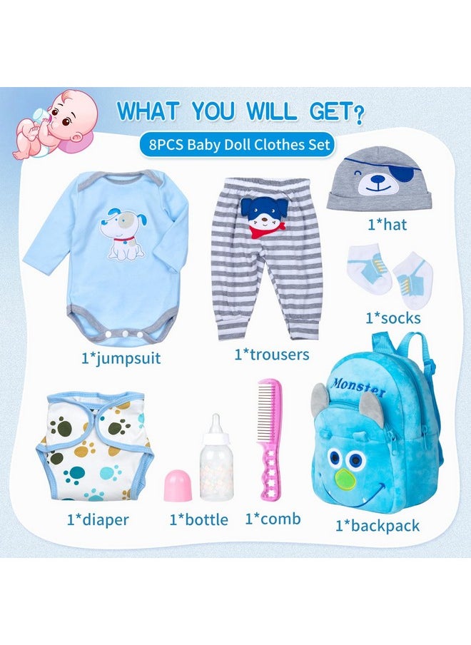 8 Pcs Reborn Baby Boy Doll Clothes Accessories Blue Puppy Set With Backpack Diaper For 17-22 Inch Reborn Doll Newborn Baby Boy