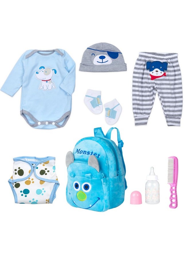 8 Pcs Reborn Baby Boy Doll Clothes Accessories Blue Puppy Set With Backpack Diaper For 17-22 Inch Reborn Doll Newborn Baby Boy