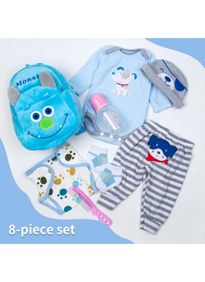 8 Pcs Reborn Baby Boy Doll Clothes Accessories Blue Puppy Set With Backpack Diaper For 17-22 Inch Reborn Doll Newborn Baby Boy