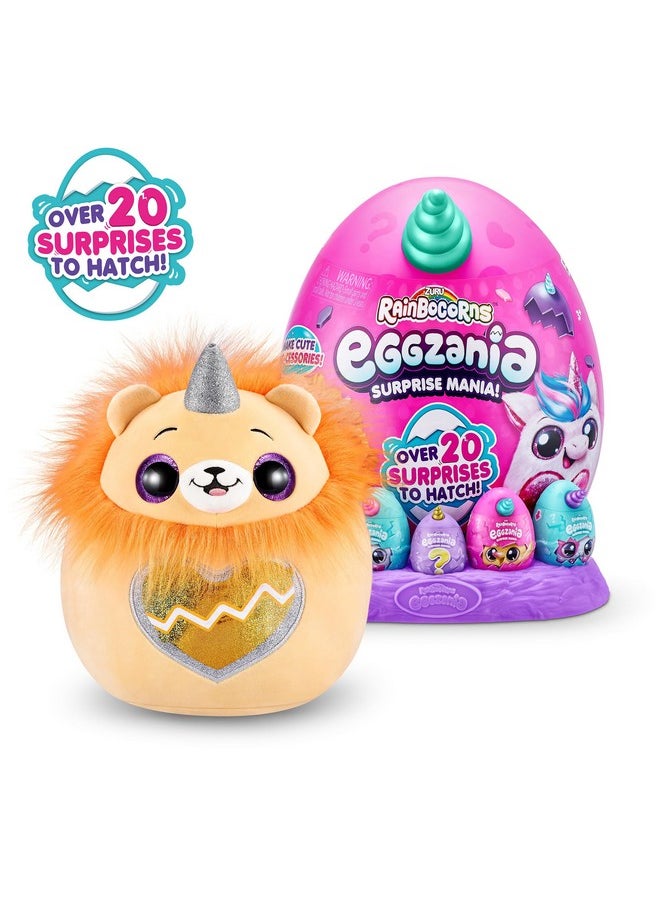 Eggzania Surprise Mania Series 1 (Lion) By Zuru, Collectible Plush Stuffed Animal, Surprise Eggs, 5 Mini Eggs, Stickers, Diy Jewelry, Slime, Ages 3+ For Girls, Children