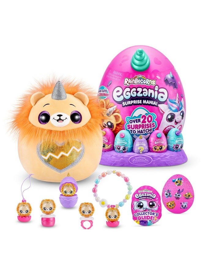 Eggzania Surprise Mania Series 1 (Lion) By Zuru, Collectible Plush Stuffed Animal, Surprise Eggs, 5 Mini Eggs, Stickers, Diy Jewelry, Slime, Ages 3+ For Girls, Children