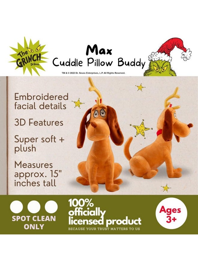 Dr. Seuss The Grinch Max Dog Holiday & Christmas Bedding Super Soft Plush Cuddle Pillow Buddy, (Officially Licensed Product)