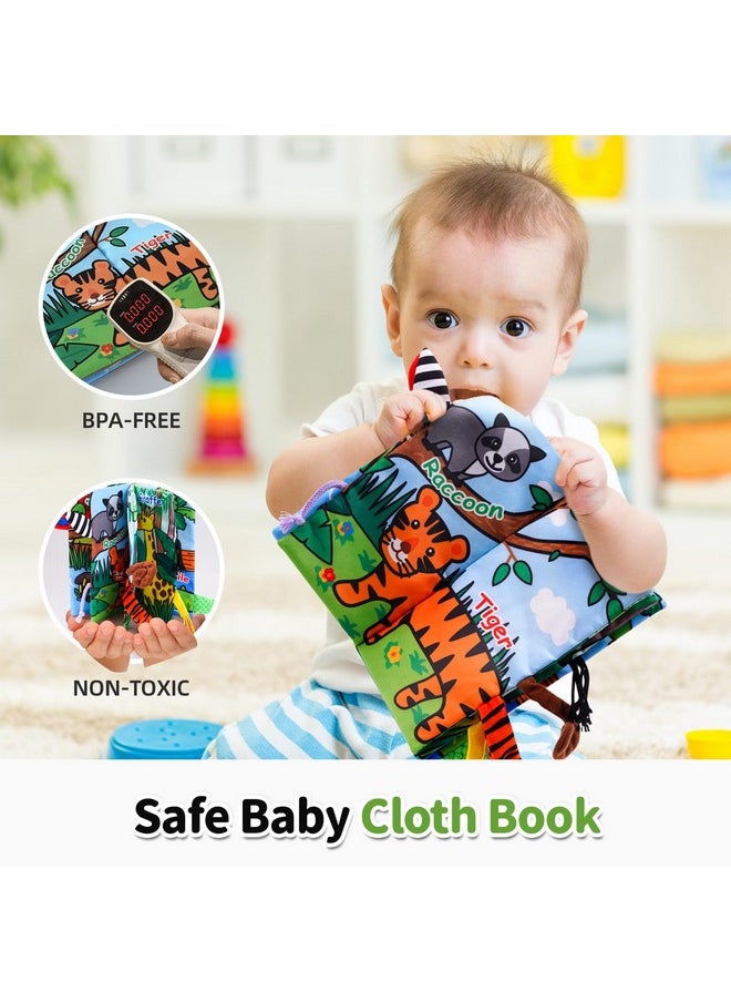 Crinkle Books For Babies, Sensory Soft Touch And Feel Baby Books Toys For 0-6 Months Infants, Newborn Montessori Early Educational Cloth Books Toys, Baby Girl & Boy Gift(Jungle Tails)