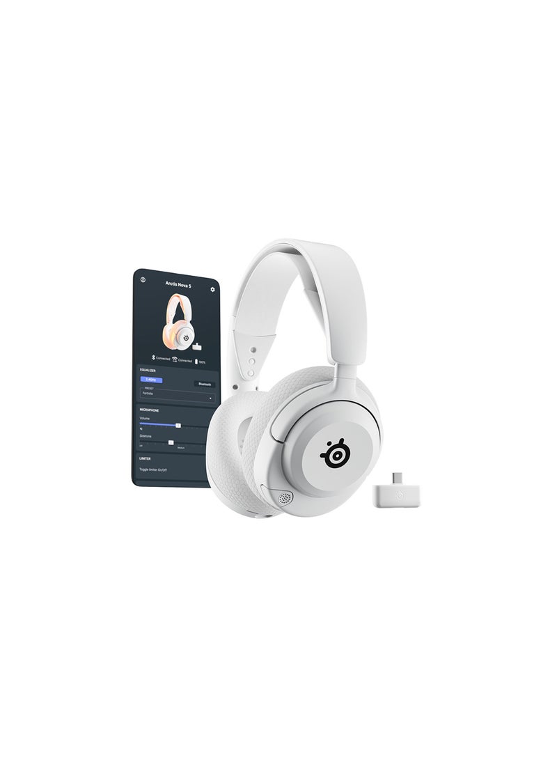 Arctis Nova 5 Multi-System Gaming Headset Comfort Design, Durable, Ultra Lightweight, Noise-Cancelling Mic — PC, PS5/PS4, Switch, Xbox - White