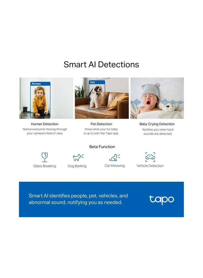 Tapo_2K 4MP C220 WiFi Indoor Surveillance Camera, Person Detection, Two-Way Audio, Compatible with Alexa and Google Assistant