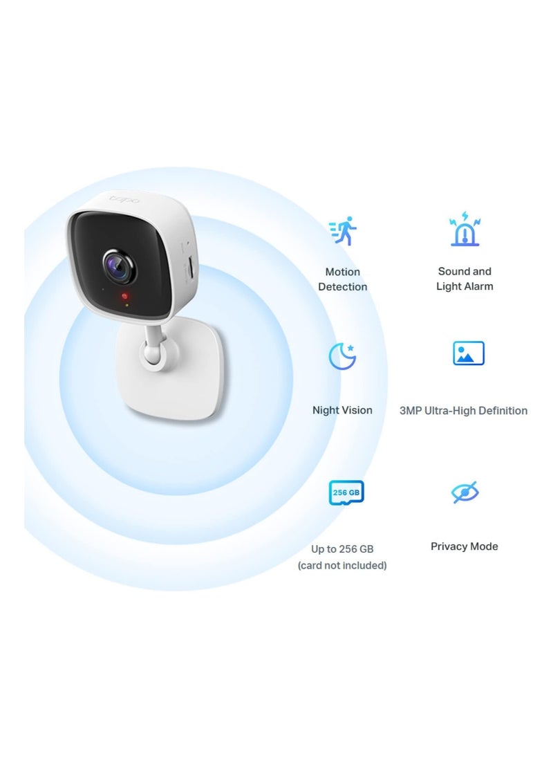 Tapo_Mini Smart Security Camera, 3MP, 2-Way Audio, Night Vision, Works with Alexa & Google Home, SD Storage, Device Sharing