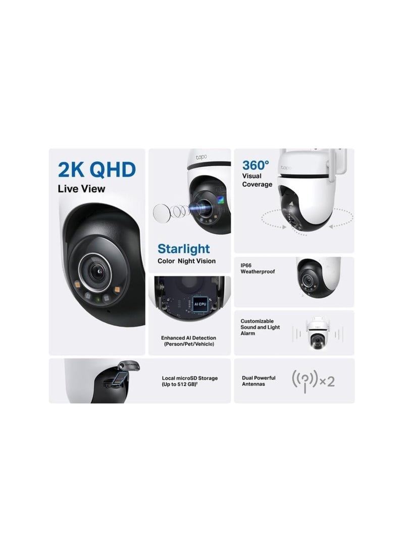 Tapo_TP_Link Outdoor Pan/Tilt Security Wi-Fi Camera with Smart Motion Tracking, IP66 Weatherproof, Multiple Installation Options and Voice Activated Wired/Wireless Networking - C520WS