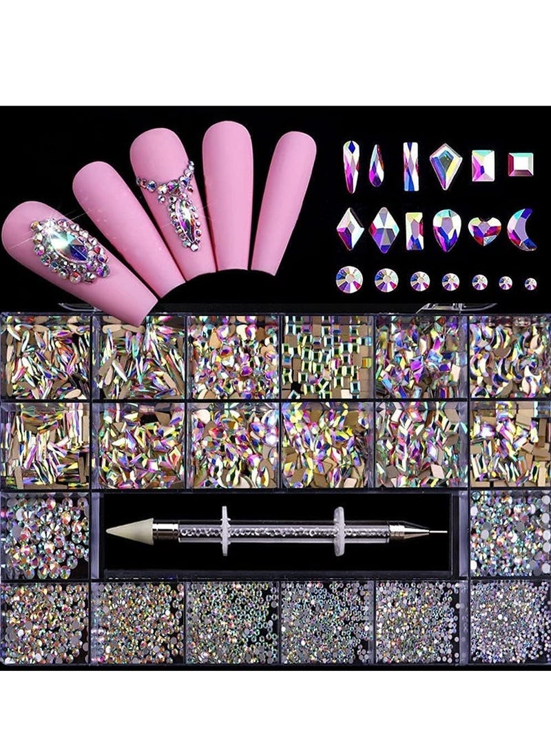 3100Pcs Professional Nail Rhinestones Kit with Wax Pen Multi Diamonds Shapes Crystal AB Rhinestones for Nail Art Craft Mix Sizes 3D Nail Gems Packaged in Storage Box Nail Art Supplies Accessories