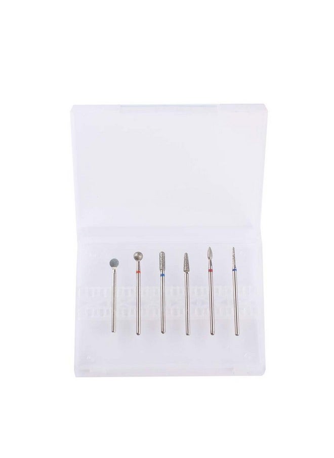 Russian Cuticle Drill Bit Set With Case,6Pcs Cuticle Remover Bits (Needle,Ball,Flame,Cylinder,Tapered),Diamond Nail Bit Stone Bit