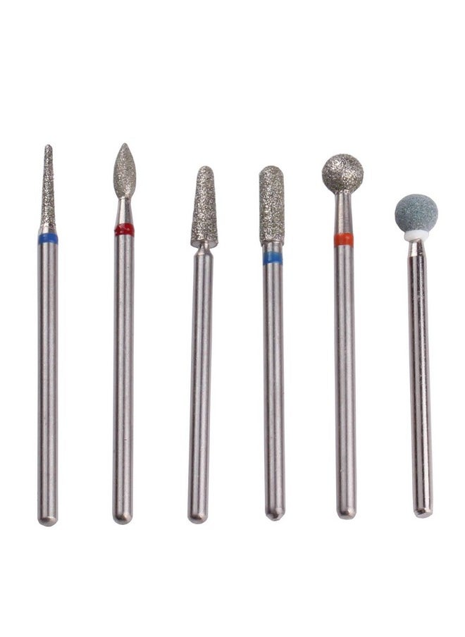 Russian Cuticle Drill Bit Set With Case,6Pcs Cuticle Remover Bits (Needle,Ball,Flame,Cylinder,Tapered),Diamond Nail Bit Stone Bit