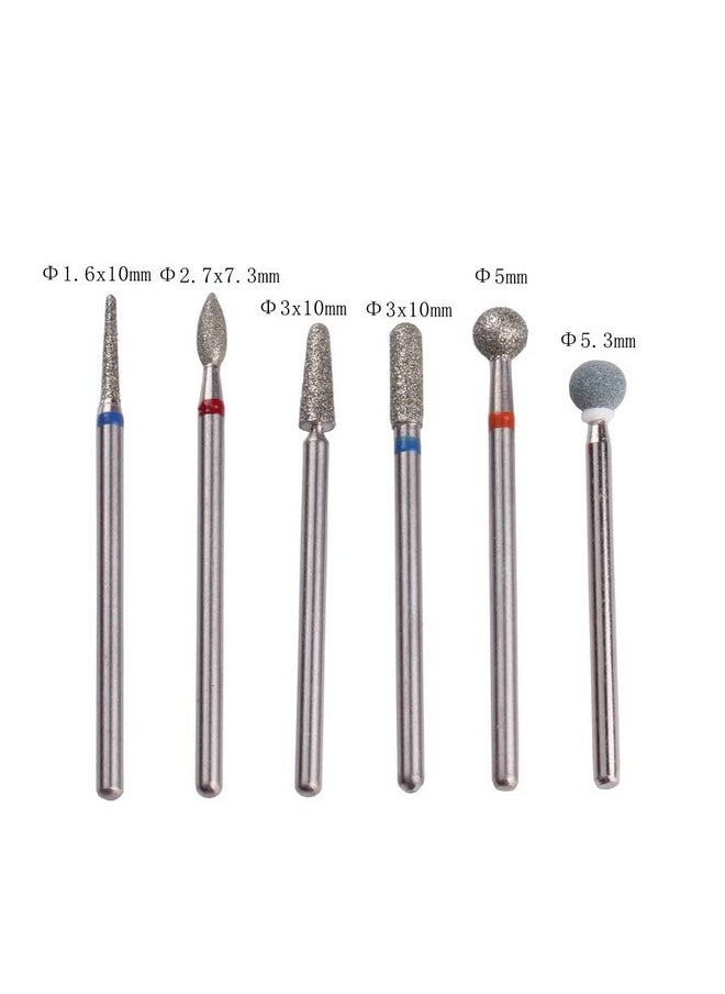 Russian Cuticle Drill Bit Set With Case,6Pcs Cuticle Remover Bits (Needle,Ball,Flame,Cylinder,Tapered),Diamond Nail Bit Stone Bit
