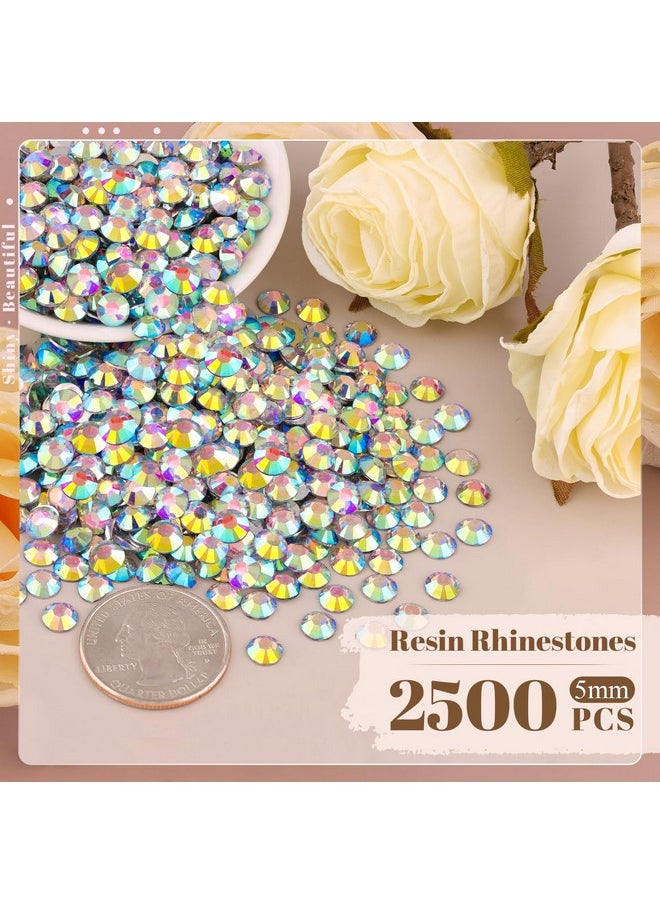 2500Pcs 5Mm Resin Rhinestones In Bulk (Ab), Bedazzling Flatback Crystals For Crafts Diy Nail Decoration, Gems Charms For Tumbler Shoes Clothing Fabric With Pickup Pen And Tweezers