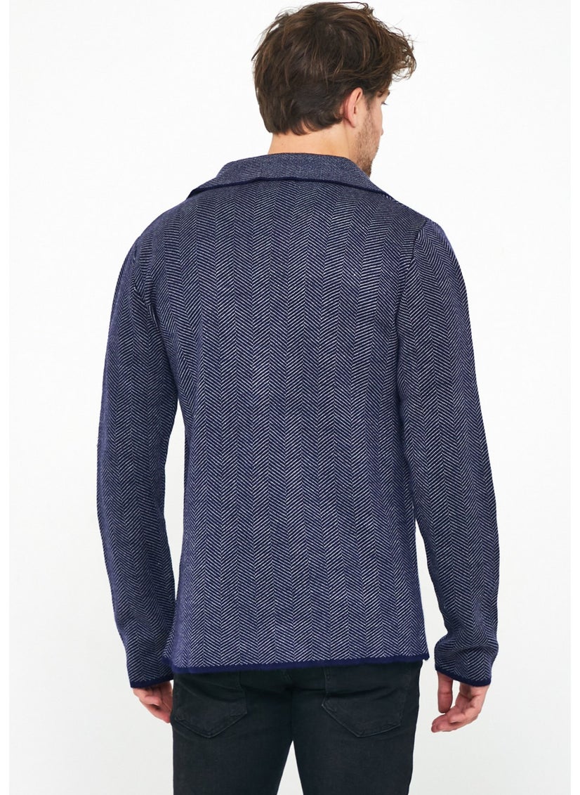 Cool Style Men's Navy Blue Shawl Collar Steel Knit Jacket Cardigan