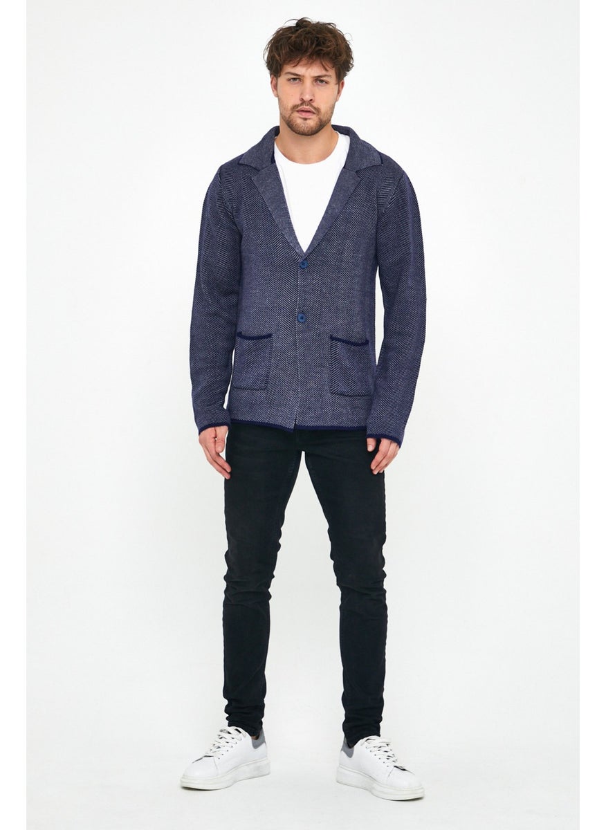 Cool Style Men's Navy Blue Shawl Collar Steel Knit Jacket Cardigan