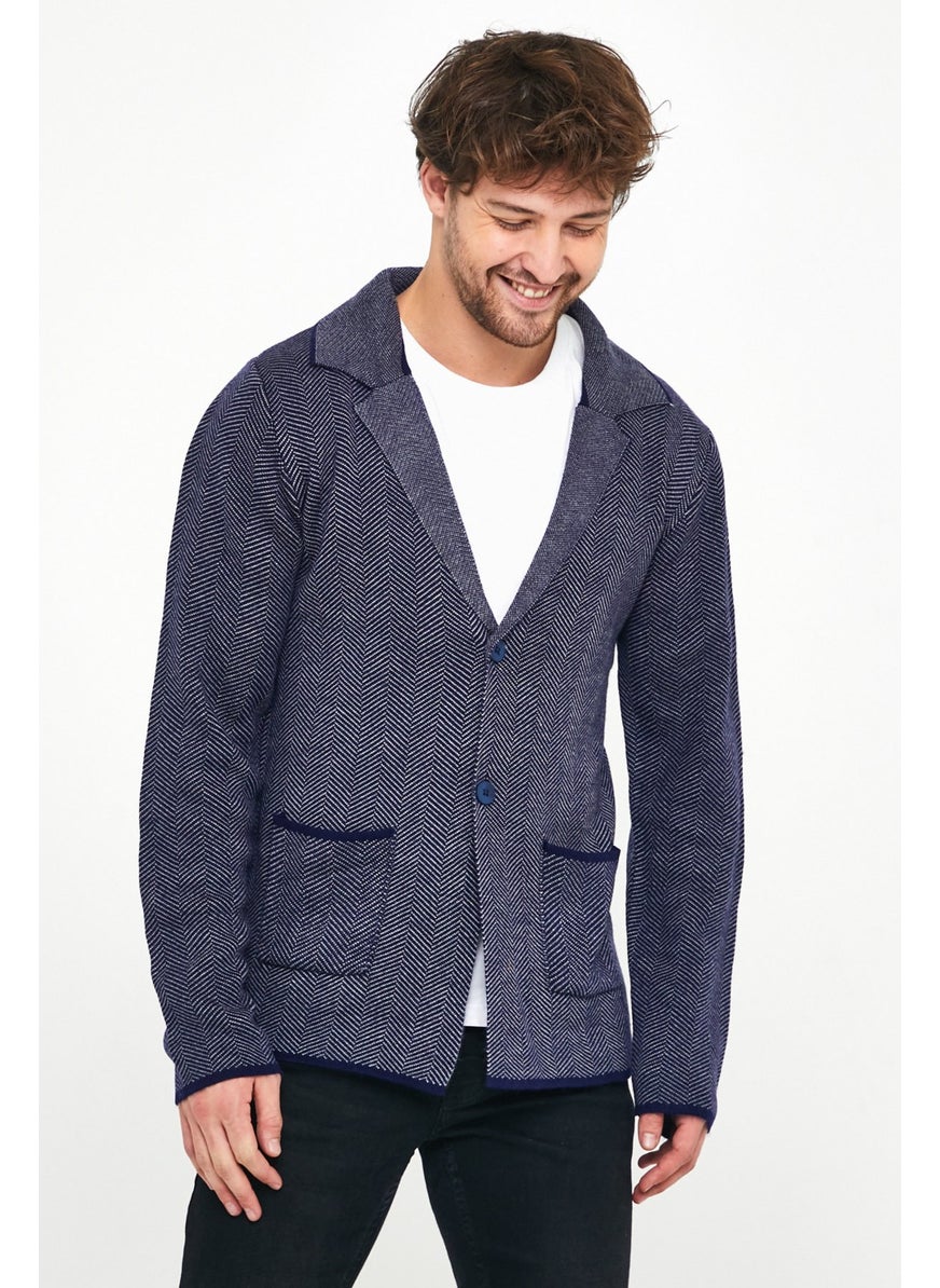 Cool Style Men's Navy Blue Shawl Collar Steel Knit Jacket Cardigan