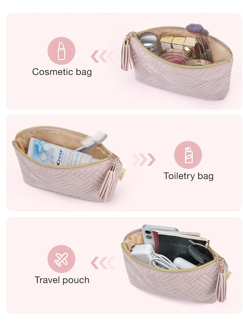 BAGSMART Small Cosmetic Bag, Elegant Roomy Makeup Bags,lipstick pouch,Zipper Pouch,Great Gifts for Women,Travel Waterproof Toiletry Bag Accessories Organizer Gifts (Pink-1 pcs)