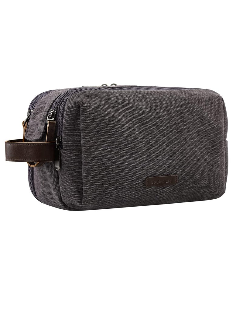 BAGSMART Toiletry Bag for Men, Canvas Travel Toiletry Organizer Dopp Kit Water-resistant Shaving Bag for Toiletries Accessories,Grey-Medium