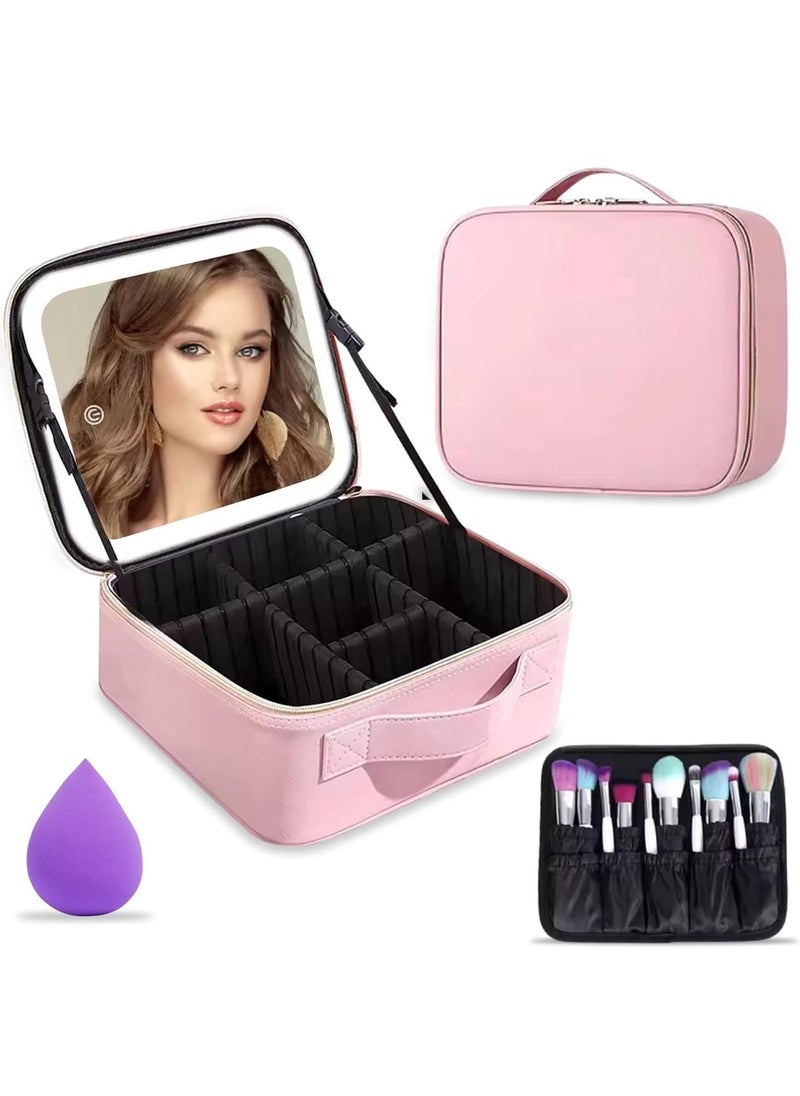 Cosmetic Organizer Bag with Rechargeable LED Mirror with 3 LED Brightness Modes and Makeup Sponge (Multicolour)